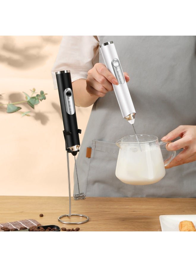 Milk Frother Household Electric Milk Frother Hand-held Egg Beater Coffee Frother Milk Blender Milk Beater-Color:Upgraded Version Of The J-3 Black Double-head No. 2 Bracket (Special Packaging)  - Image 4