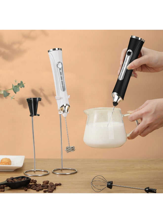 Milk Frother Household Electric Milk Frother Hand-held Egg Beater Coffee Frother Milk Blender Milk Beater-Color:Upgraded Version Of The J-3 Black Double-head No. 2 Bracket (Special Packaging)  - Image 5