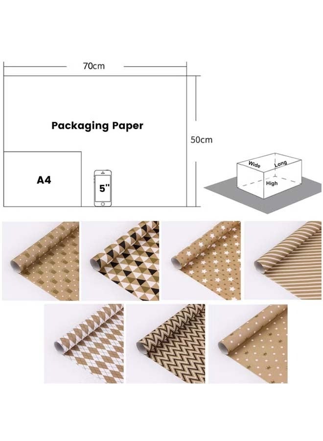 هاهاهاي 7 صفائح ورق تغليف هدايا مع ملصقات شريطية وشريط لاصق، يتضمن 7 عبوات من ورق تغليف الهدايا كرافت مع خيط وملصقات وشريط لاصق لعيد الحب وحفلات الزفاف وحفلات استقبال المولود الجديد وحفلات الزفاف وحفلات الزفاف وحفلات التخرج والأولاد والبنات والأطفال والرضع والرجال والنساء، كل منها 50 سم × 70 سم - Image 4