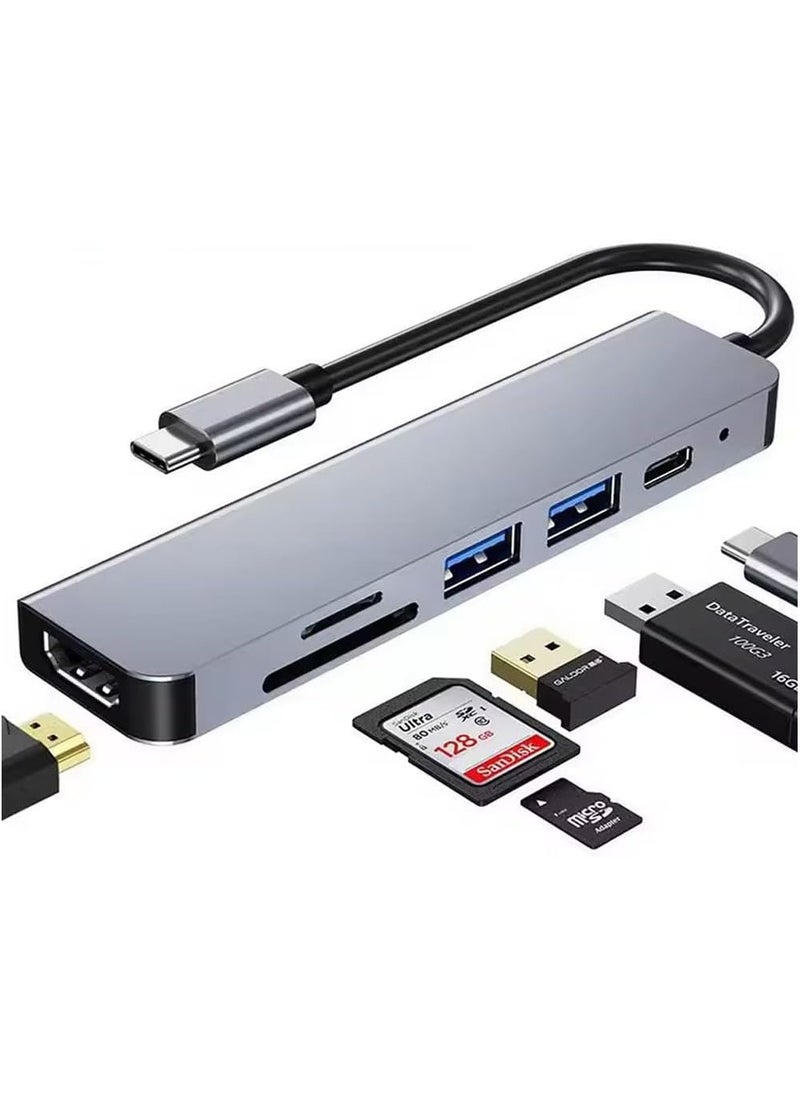 FLOWING 6 in 1 USB C Hub with 100W PD Charging, Type C to HDMI 4K 30Hz Adapter, USB Hub 3.0 5Gbps Data Transfer Ports, Compatible for MacBook Pro/Air 2023 M2/M1, iPad Pro/Air, HP, Dell, ASUS, Lenovo, etc  - Image 1