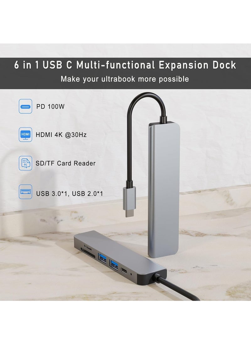 FLOWING 6 in 1 USB C Hub with 100W PD Charging, Type C to HDMI 4K 30Hz Adapter, USB Hub 3.0 5Gbps Data Transfer Ports, Compatible for MacBook Pro/Air 2023 M2/M1, iPad Pro/Air, HP, Dell, ASUS, Lenovo, etc  - Image 2
