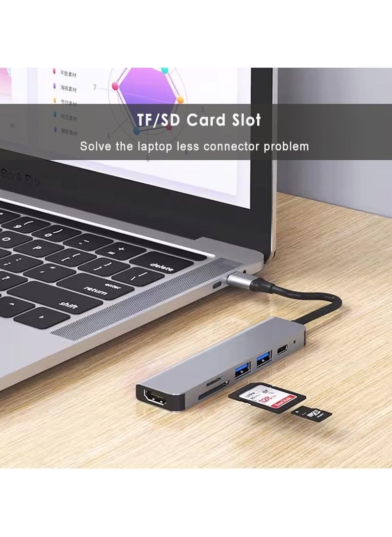 FLOWING 6 in 1 USB C Hub with 100W PD Charging, Type C to HDMI 4K 30Hz Adapter, USB Hub 3.0 5Gbps Data Transfer Ports, Compatible for MacBook Pro/Air 2023 M2/M1, iPad Pro/Air, HP, Dell, ASUS, Lenovo, etc  - Image 5