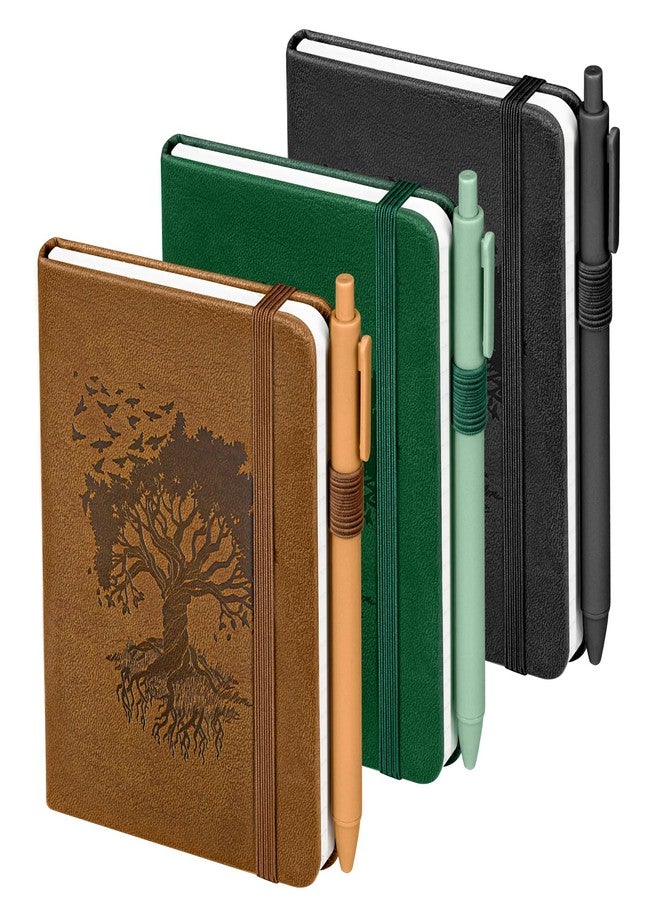 OMEYA Lined Pocket Notebook Journal: 3 Pack Small Notebooks for Note Taking, A6 Mini Notebook with Pens, Small Notepad with Pen Holder, Leather Cover, 384 Pages, 100 GSM Thick Paper, 3.7" x 5.7" - Image 1