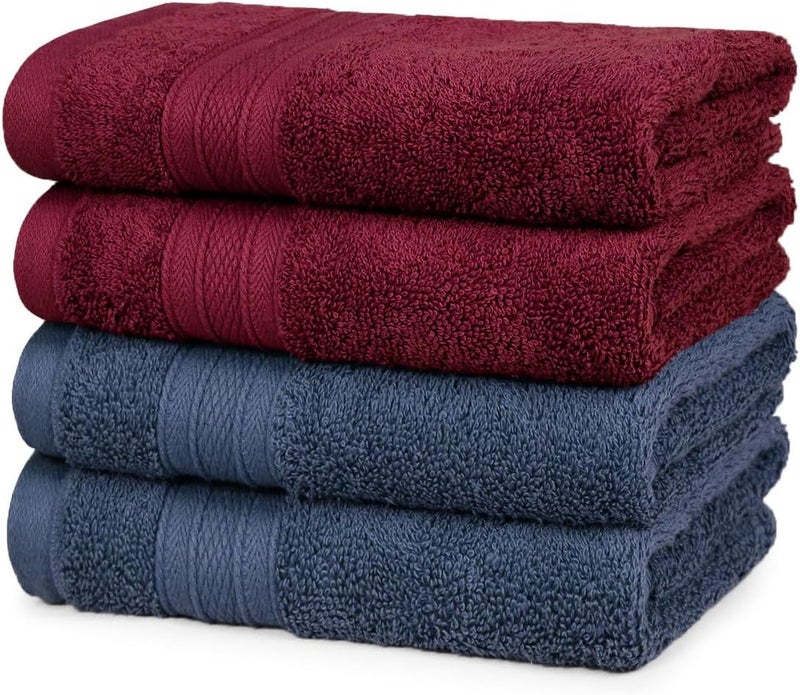 MYTRIDENT Soft Comfort Air Rich Towel 100% Cotton Hand Towel for Daily use, 500 GSM Highly Absorbent Towels for Men/Women, 4Pc Hand Towel Set (41 cm X 66 cm), Wine Red and Navy - Image 1