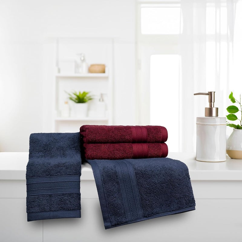 MYTRIDENT Soft Comfort Air Rich Towel 100% Cotton Hand Towel for Daily use, 500 GSM Highly Absorbent Towels for Men/Women, 4Pc Hand Towel Set (41 cm X 66 cm), Wine Red and Navy - Image 2