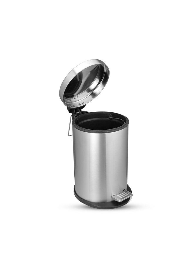 OPR Stainless Steel Plain Pedal Bin With Plastic Bucket And Lid | Trash Can, Round Shape Dustbin For Home, Bathroom, Kitchen, Office, Bedroom (5 Litres- 7 * 11 Inches)(small size) - Image 2
