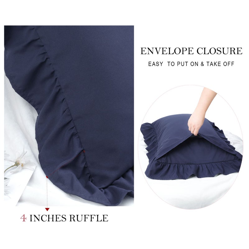 PICCOCASA PiccoCasa Ruffled Pillow Shams Set of 2  Soft Breathable Pillow Covers with Envelope Closure  100% Brushed Microfiber Pillow Case King Navy Blue  - Image 5
