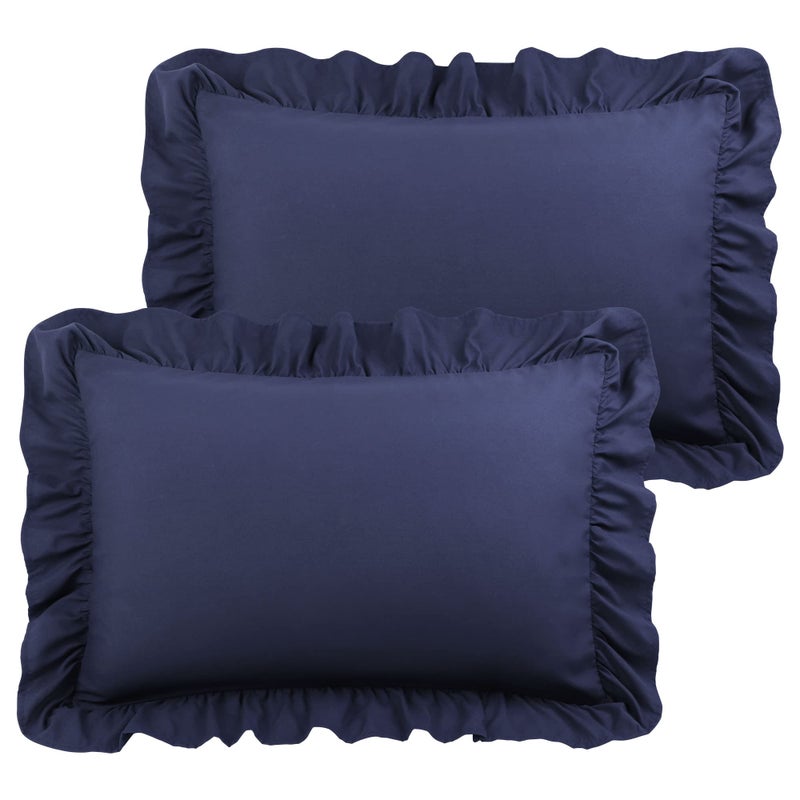 PICCOCASA PiccoCasa Ruffled Pillow Shams Set of 2  Soft Breathable Pillow Covers with Envelope Closure  100% Brushed Microfiber Pillow Case King Navy Blue  - Image 1