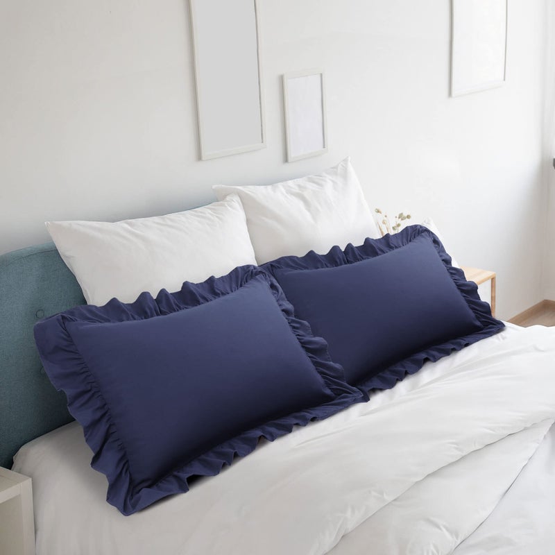 PICCOCASA PiccoCasa Ruffled Pillow Shams Set of 2  Soft Breathable Pillow Covers with Envelope Closure  100% Brushed Microfiber Pillow Case King Navy Blue  - Image 2