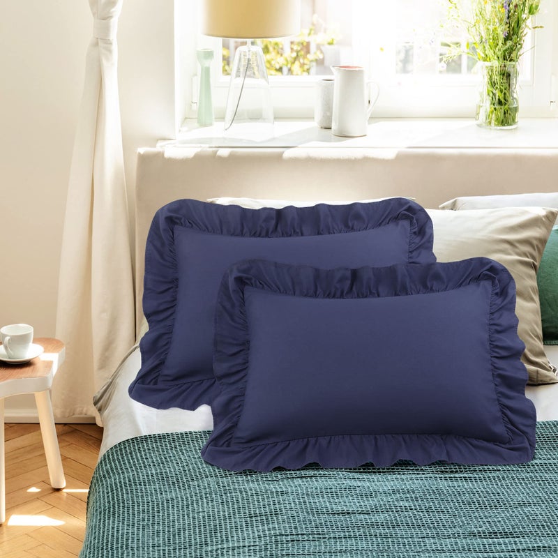 PICCOCASA PiccoCasa Ruffled Pillow Shams Set of 2  Soft Breathable Pillow Covers with Envelope Closure  100% Brushed Microfiber Pillow Case King Navy Blue  - Image 3