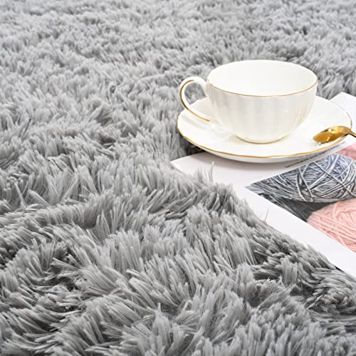 ISEAU Fluffy Dorm, College, Apartment, Bedroom Rug, 4 x 6 Feet Shaggy Area Rugs Floor Mat for Living Room Fuzzy Carpet Comfy Nursery Mats Bedside Kids Boys Room Home Decor, Grey - Image 5