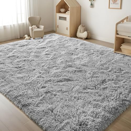 ISEAU Fluffy Dorm, College, Apartment, Bedroom Rug, 4 x 6 Feet Shaggy Area Rugs Floor Mat for Living Room Fuzzy Carpet Comfy Nursery Mats Bedside Kids Boys Room Home Decor, Grey - Image 4