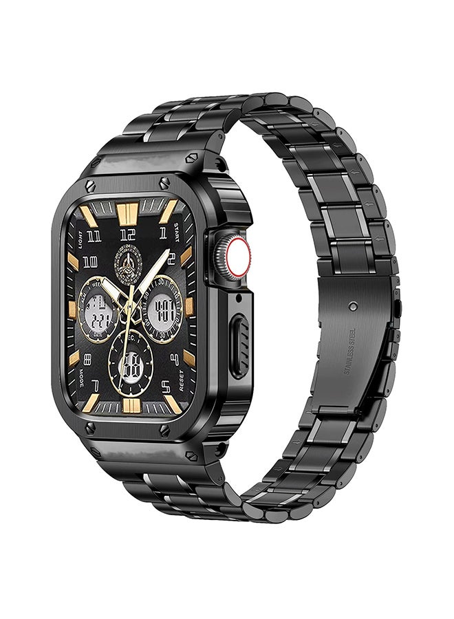 O Ozone Stainless Steel Watch Band with Case For Apple Watch Series 9/8/7 (45mm) Metal Strap and Rugged Protective Bumper Cover for Men - Black  - Image 1