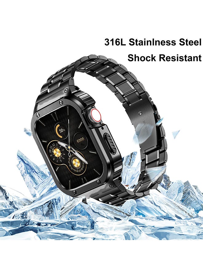 O Ozone Stainless Steel Watch Band with Case For Apple Watch Series 9/8/7 (45mm) Metal Strap and Rugged Protective Bumper Cover for Men - Black  - Image 3