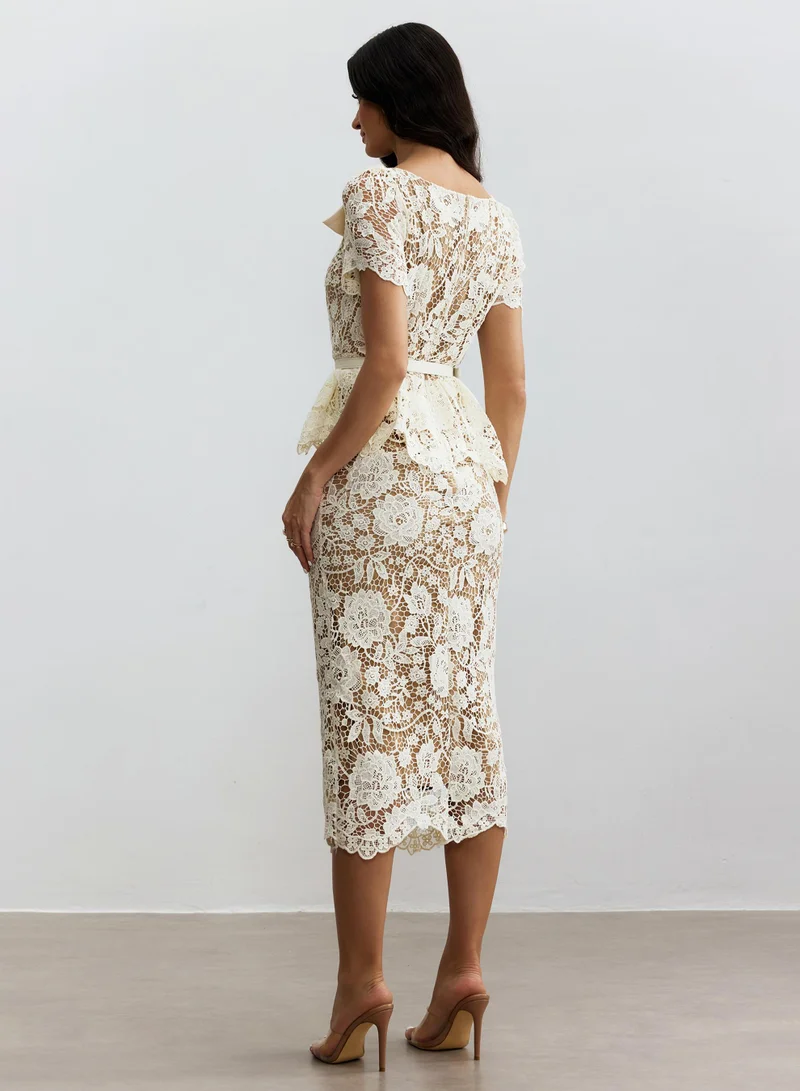 Sunfere  Larina Floral Lace V-neck Midi Dress for Women | Best Price UAE