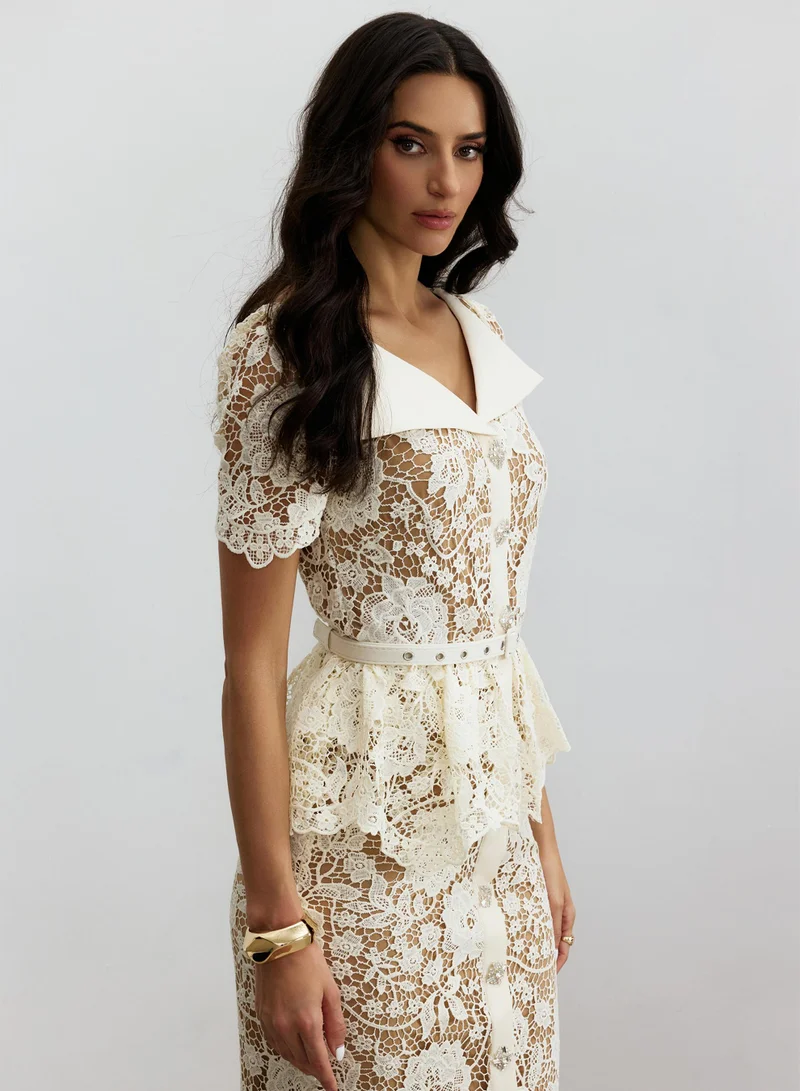 Sunfere  Larina Floral Lace V-neck Midi Dress for Women | Best Price UAE