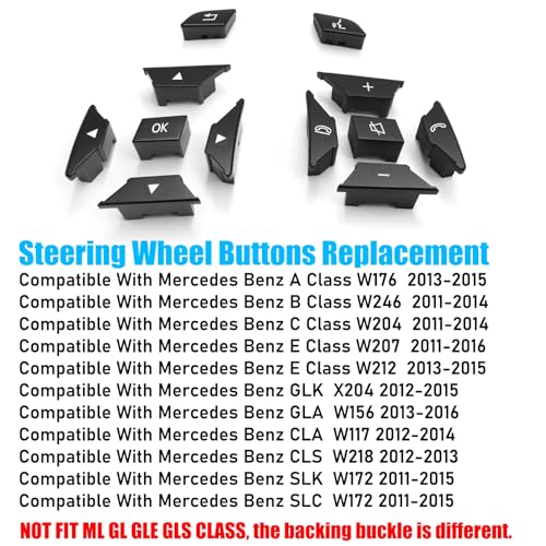 Jaronx Compatible with Mercedes Benz Steering Wheel Buttons Replacement A B W246/C Class W204/E W207 W212/GLK X204/CLA W117/CLS W218/SLK SLC W172, Steering Wheel Button Cover for Mercedes Benz(Black) - Image 2