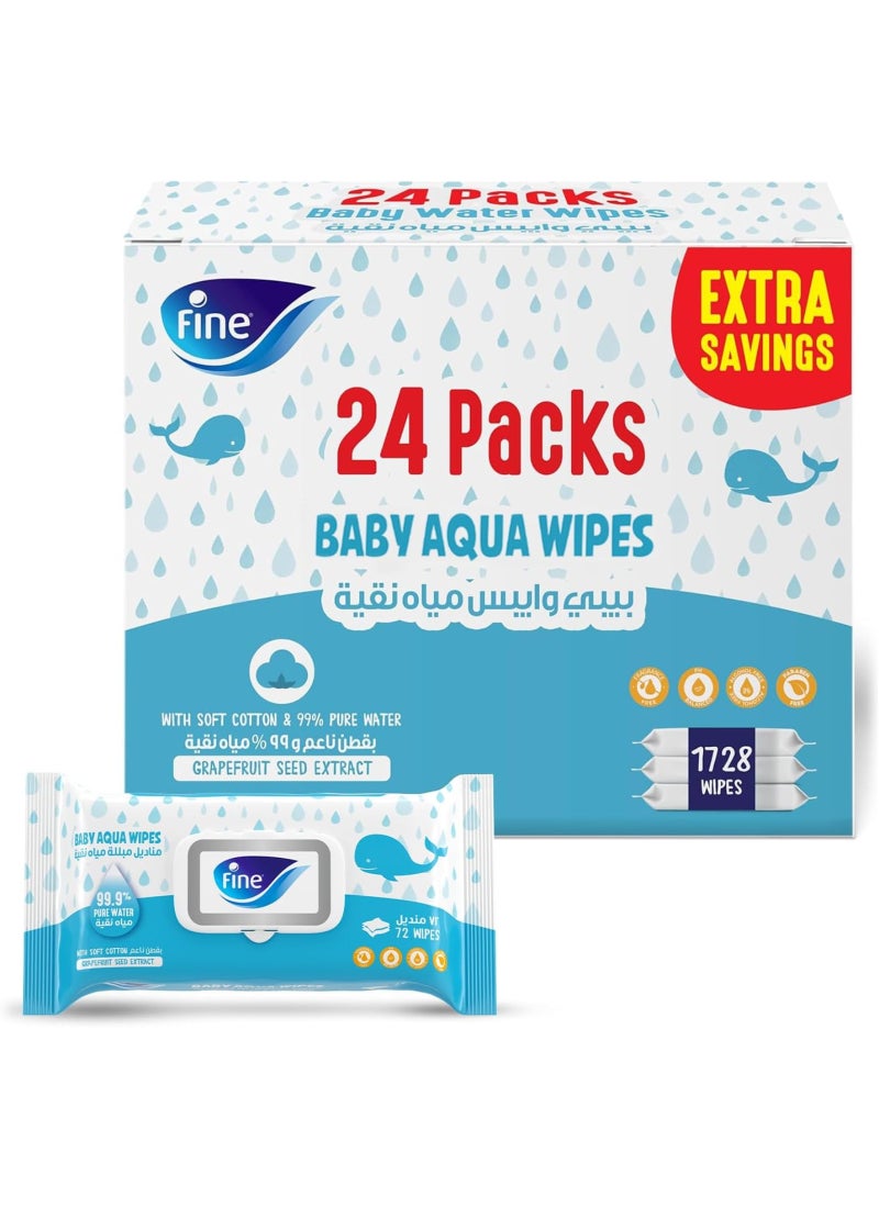 Fine Baby Aqua Baby Water Wipes 24 x 72 Wipes - Image 1