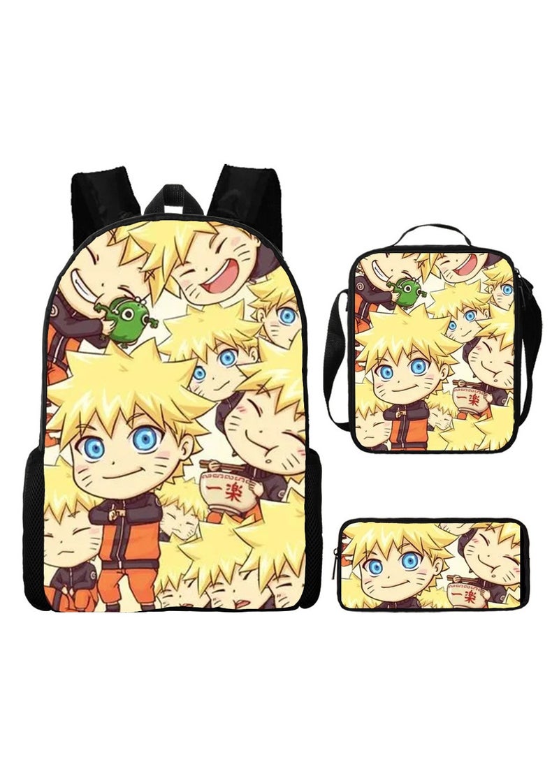 Naruto Cartoon Anime Student Backpack Three-Piece Set 29*42*16cm