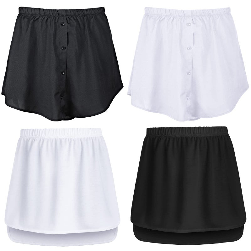 Boyiee 4Pcs Shirt Extender for Women Adjustable Layering Fake Lower Sweep Shirt Undershirt Half Length Hemline(XL) White, Black - Image 1