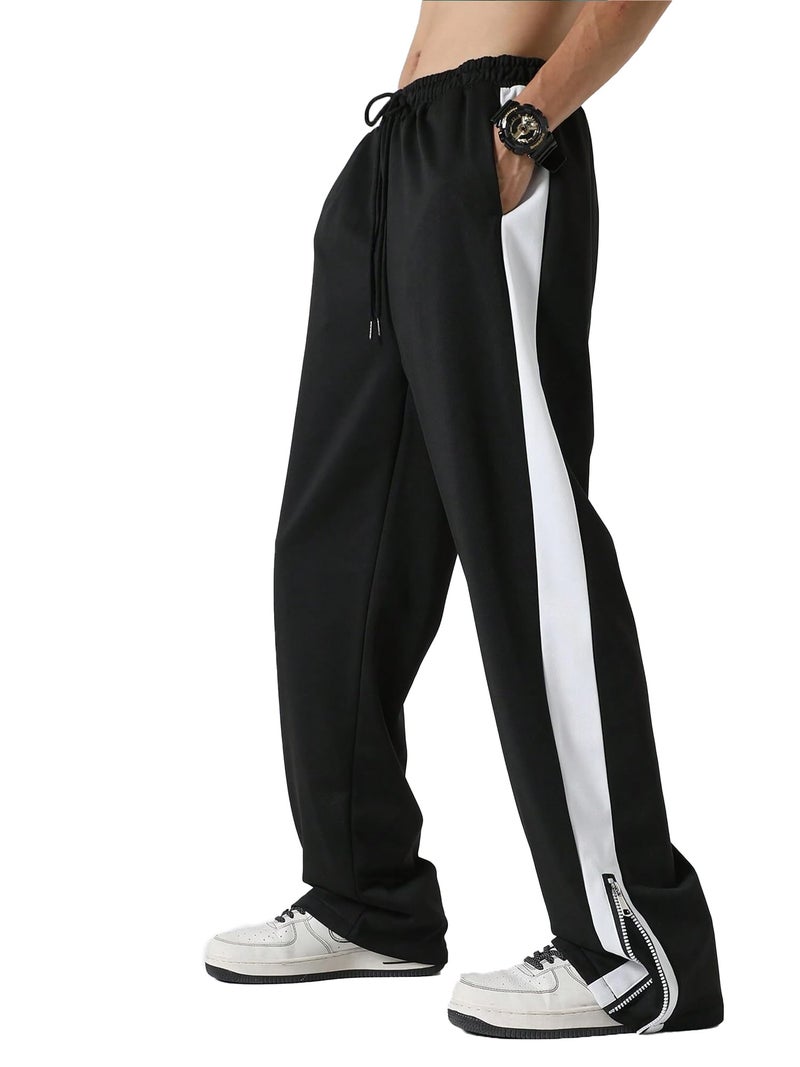 Jump Cuts Men Colorblock Black & White Polyester Zipper Cargo Pant - Image 1