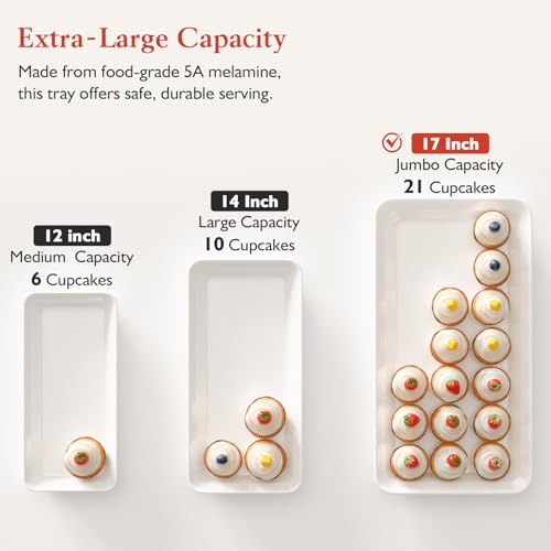 Bumusty Extra Large 3-Tier Melamine Serving Tray Set and Cupcake Stand for Party Events, 17" Platters with Tiered Stand, Holds 63 Cupcakes, Food, Dessert, and Fruit, 24K Gold-Plated - Image 4