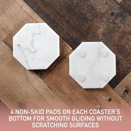 DECO White Carrara Marble Coasters & Rose Gold Coaster Holder (Set of 5)- Durable, Thick Coasters - Protects Any Table Type & Fits Any Coffee Mug, Drinking Glass, Barware- Great Housewarming & Wedding Gift - Image 5
