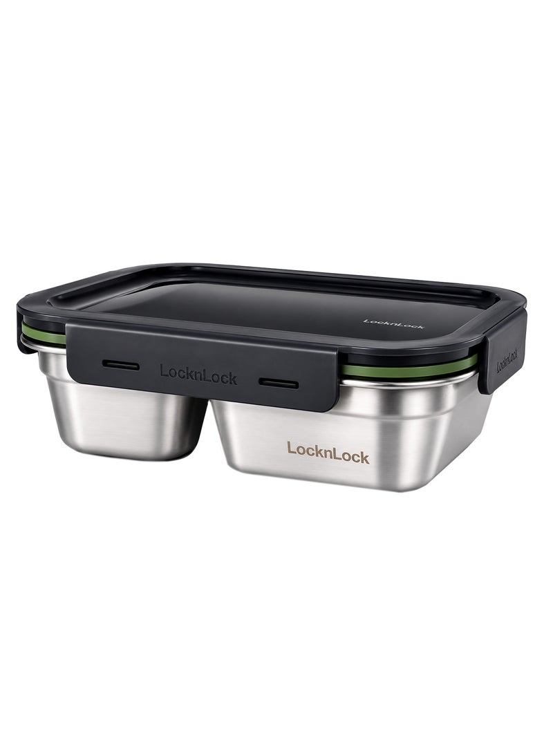 LocknLock حاوية طعام مقسمة مستطيلة من الفولاذ المقاوم للصدأ LocknLock سعة 1 لتر - غطاء قفل رباعي الجوانب، متين ومضاد للتسرب، آمن للاستخدام في الفرن والفريزر - Image 1