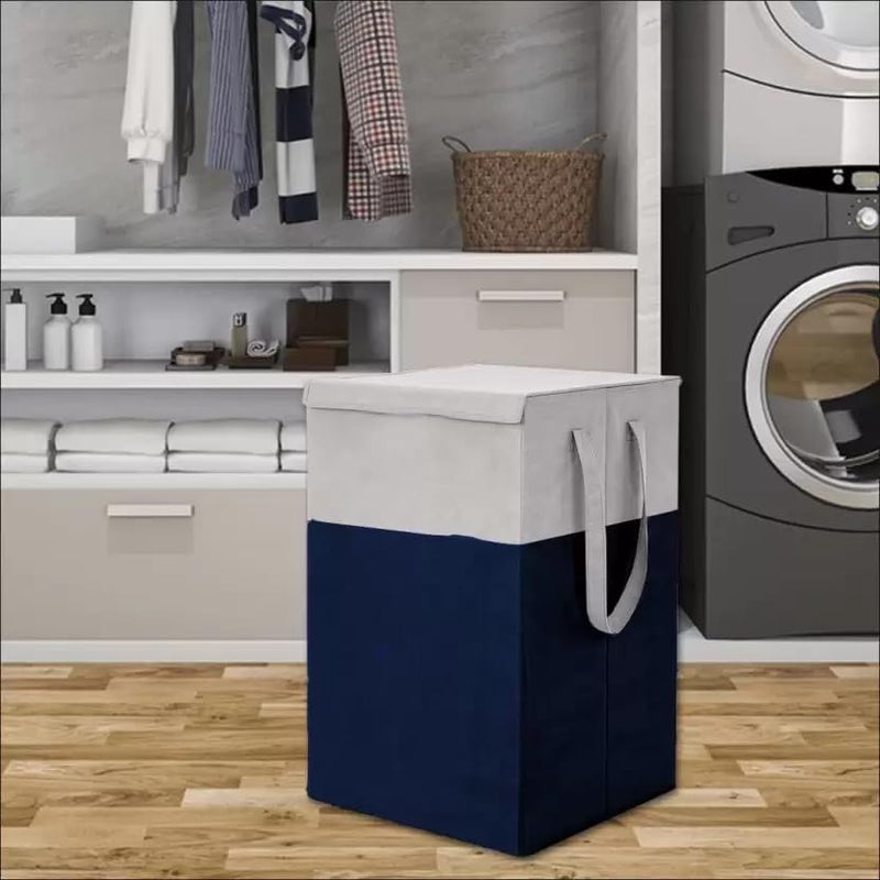 BB BACKBENCHERS Foldable Laundry Basket for Clothes with Lid 75L Durable Cloth Storage Basket Multipurpose Organizer for Laundry Toys and Home Essentials (BLUE-GREY) - Image 3