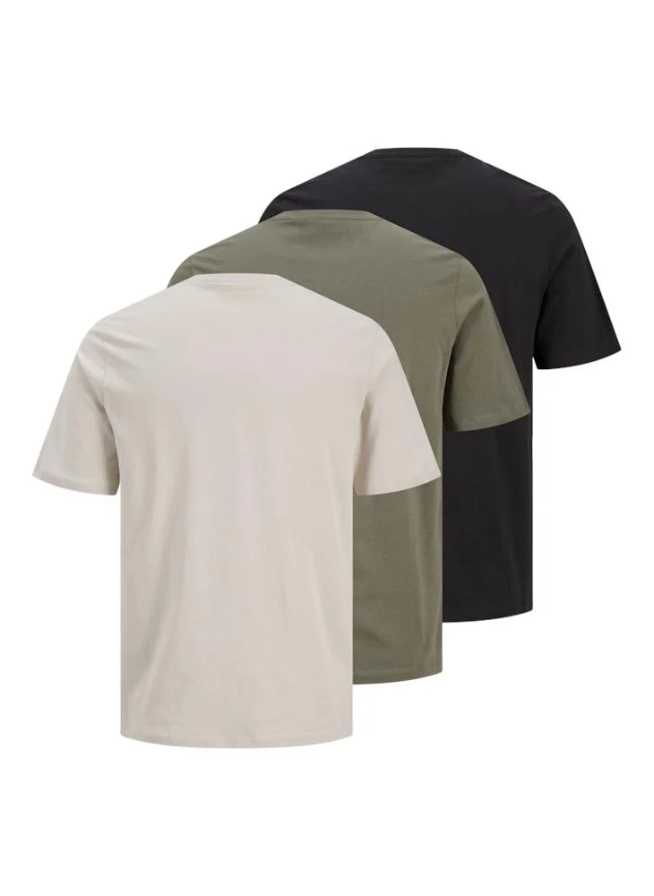 جاك اند جونز ثلاث قطع تي شيرت رجالي برقبة دائرية متنوع