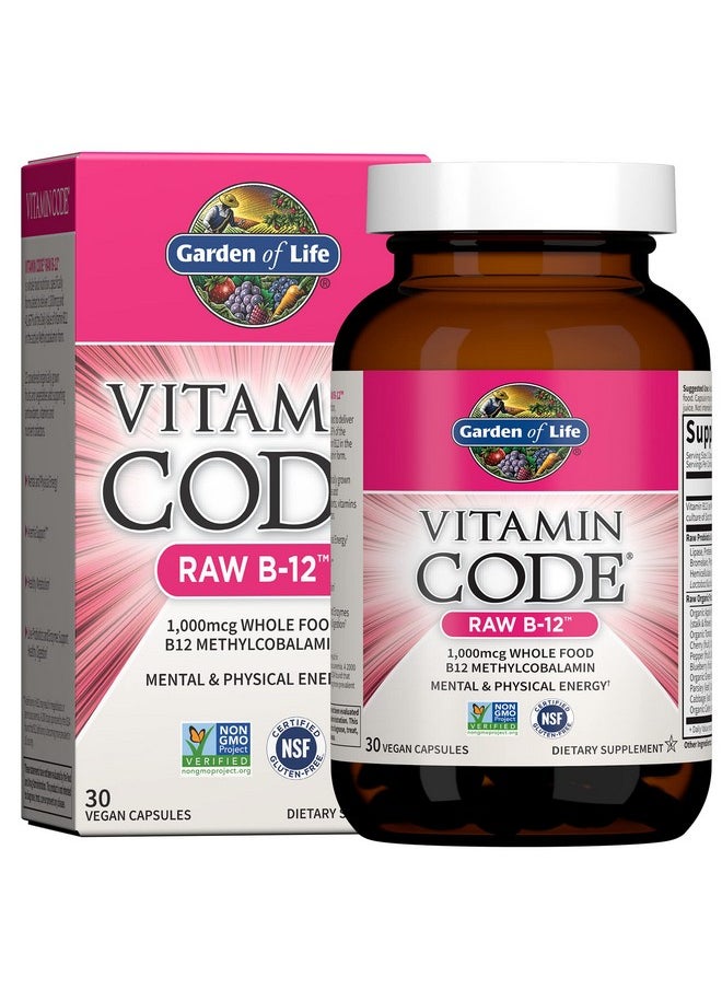 Garden of Life - B12 Vitamin Code Raw B1230 Capsules 1000Mcg Whole Food B12 Methylcobalamin For Energy Vegan Methylcobalamin B12 Vitamin Plus Probiotics & Enzymes Gluten Free Supplements - Image 1