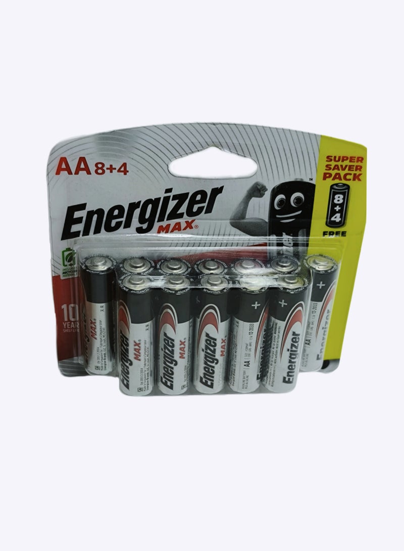 إنرجايزر مجموعة بطاريات قلوية Max AA، 12 قطعة (8+4 مجانية) - طاقة تدوم طويلاً | مدة صلاحية تصل إلى 10 سنوات - Image 4