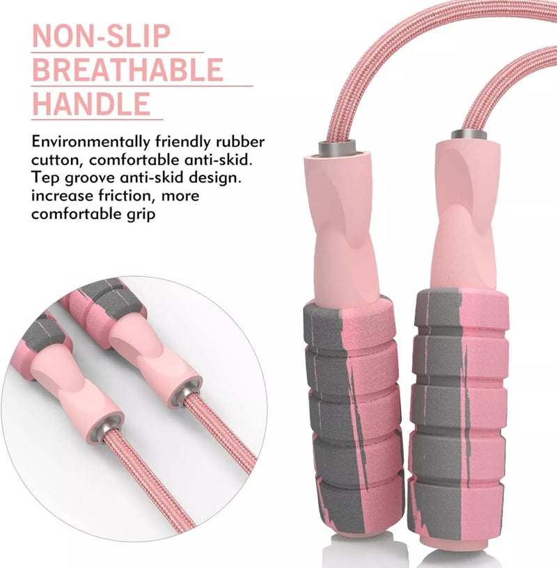 Fitmyfavo Jump Rope Cotton Adjustable Skipping Weighted jumprope for Women，Adult and Children Athletic Fitness Exercise Jumping Rope (Pink) - Image 4