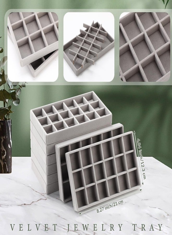 Highergo 8 Pcs Small Velvet Jewelry Trays Stackable Drawers Organizer Ring Earring Storage Trays, 8.3x4.7x1''(Gray,18 Grids) - Image 2