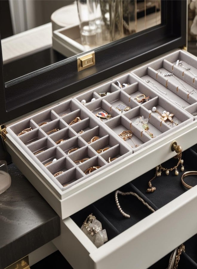 Highergo 8 Pcs Small Velvet Jewelry Trays Stackable Drawers Organizer Ring Earring Storage Trays, 8.3x4.7x1''(Gray,18 Grids) - Image 5