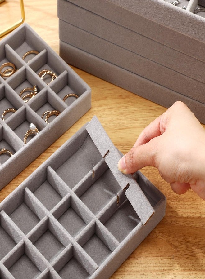 Highergo 8 Pcs Small Velvet Jewelry Trays Stackable Drawers Organizer Ring Earring Storage Trays, 8.3x4.7x1''(Gray,18 Grids) - Image 4