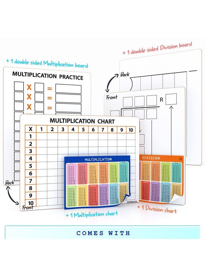 Scribbledo Dry Erase Division Multiplication Chart Whiteboard & Division Practice White Board Double Sided Times Table Math Manipulatives For Kids Students Classroom And Home Whiteboard Lapboard - Image 2