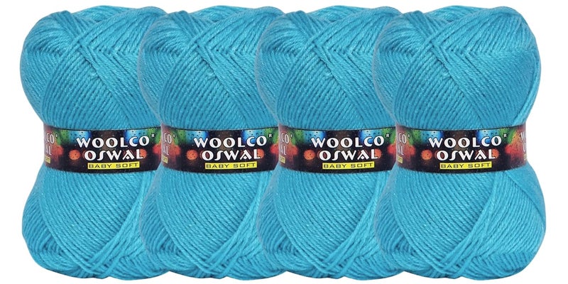 Woolco Oswal Brilon Acrylic Hand Knitting Yarn Balls Pack of 4 (50g Each) -Soft Wool Yarn for Knitting, Craft, DIY Projects, Sweaters, Scarves, Multicolor Wool Thread for Home Use (Pastel Blue) - Image 1