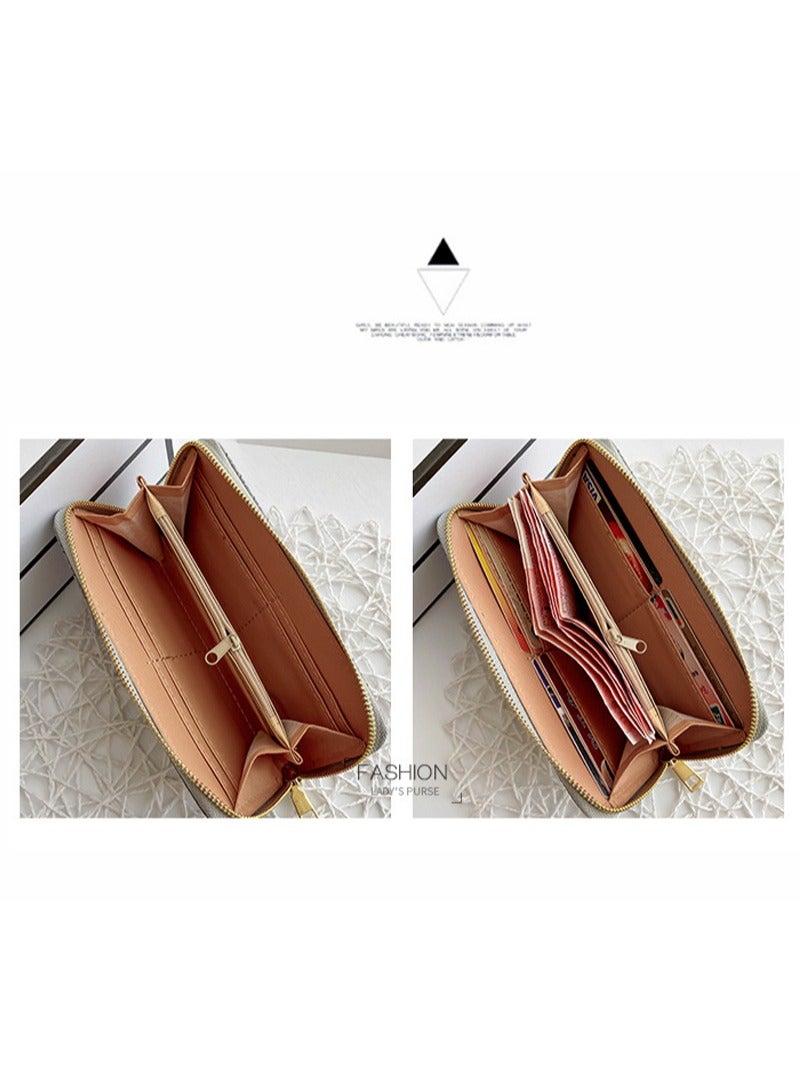 Fashionable PU leather woven wallet  zero wallet new trendy women's wallet  medium to long zipper handbag Black. - Image 2