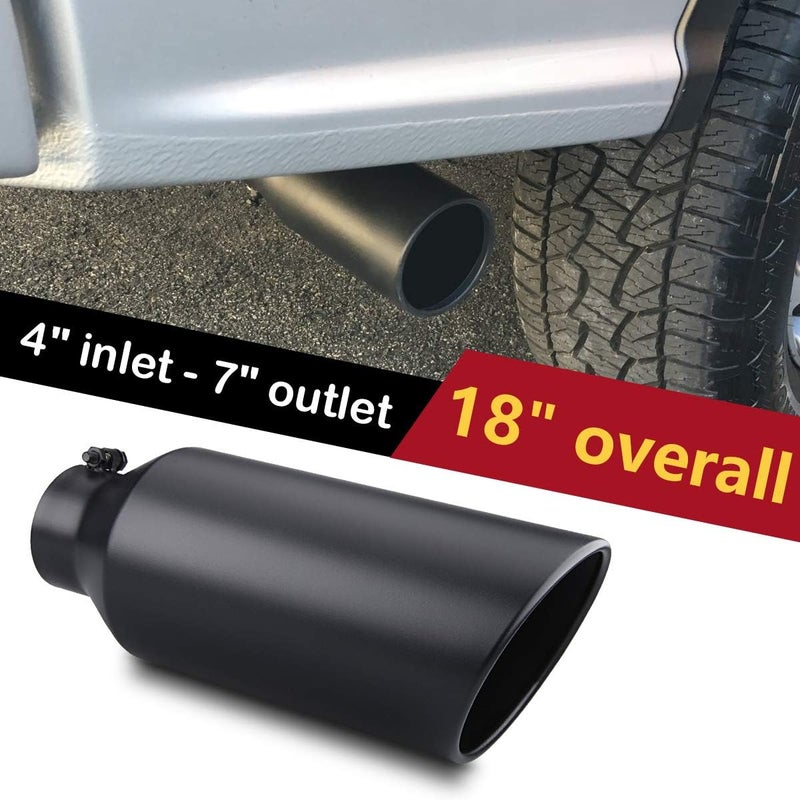 LCGP 4" Inlet to 7" Outlet 18" Long Universal Diesel Truck Exhaust Tip - Black Powder Coated Stainless Steel - Image 5