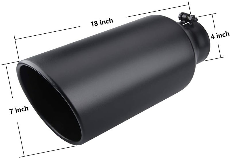 LCGP 4" Inlet to 7" Outlet 18" Long Universal Diesel Truck Exhaust Tip - Black Powder Coated Stainless Steel - Image 3