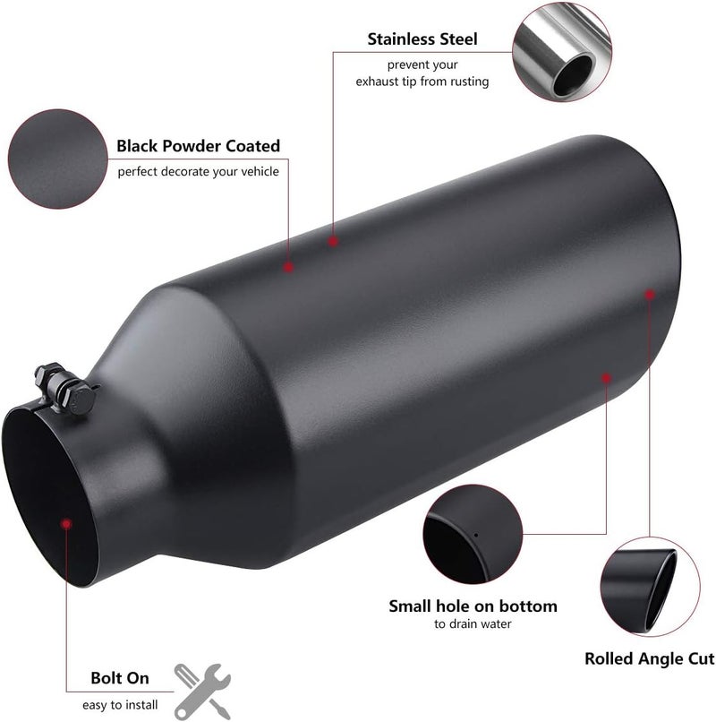 LCGP 4" Inlet to 7" Outlet 18" Long Universal Diesel Truck Exhaust Tip - Black Powder Coated Stainless Steel - Image 4