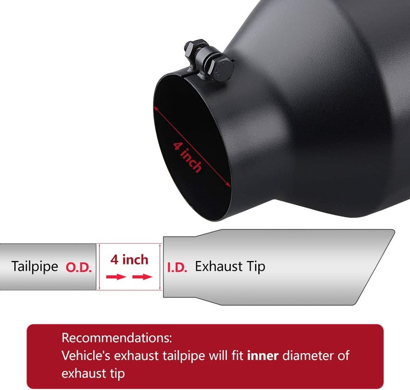 LCGP 4" Inlet to 7" Outlet 18" Long Universal Diesel Truck Exhaust Tip - Black Powder Coated Stainless Steel - Image 2