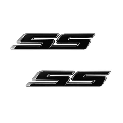 UpAuto 2 pcs SS Emblem Metal Super Sport Badge 3D SS Sticker Parts Camaro SS for Camaro Gm Series (Black Sliver) - Image 1