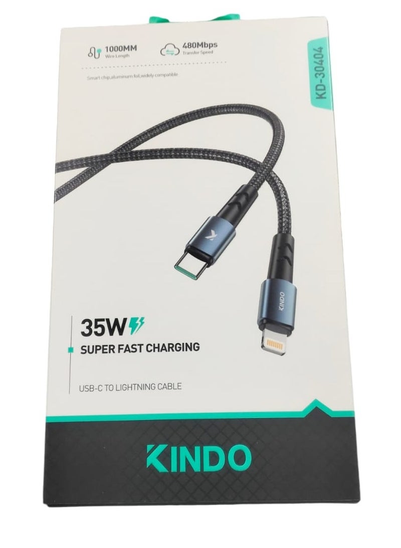 كيندو كابل من النوع C إلى Lightning سلك شحن سريع 35 وات من النايلون المضفر. 1000 مللي متر-480 ميجابت في الثانية - Image 1