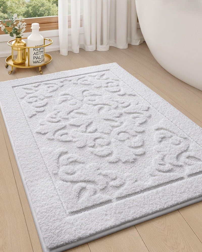 LUMI Ultra Absorbent Bathroom Rug Non Slip Rubber Backing Machine Washable Bath Mat Soft Premium Microfiber Elegant Floral Bath Rugs Quick Dry for Bathtub and Shower Floor Decor 17x30