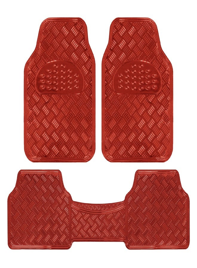 BDK MT-643-RD Metallic Bling Design Car Floor Mats - 3-Piece Set of Heavy Duty All Weather with Rubber Backing Fits Car Truck Van SUV (Red) - Image 1