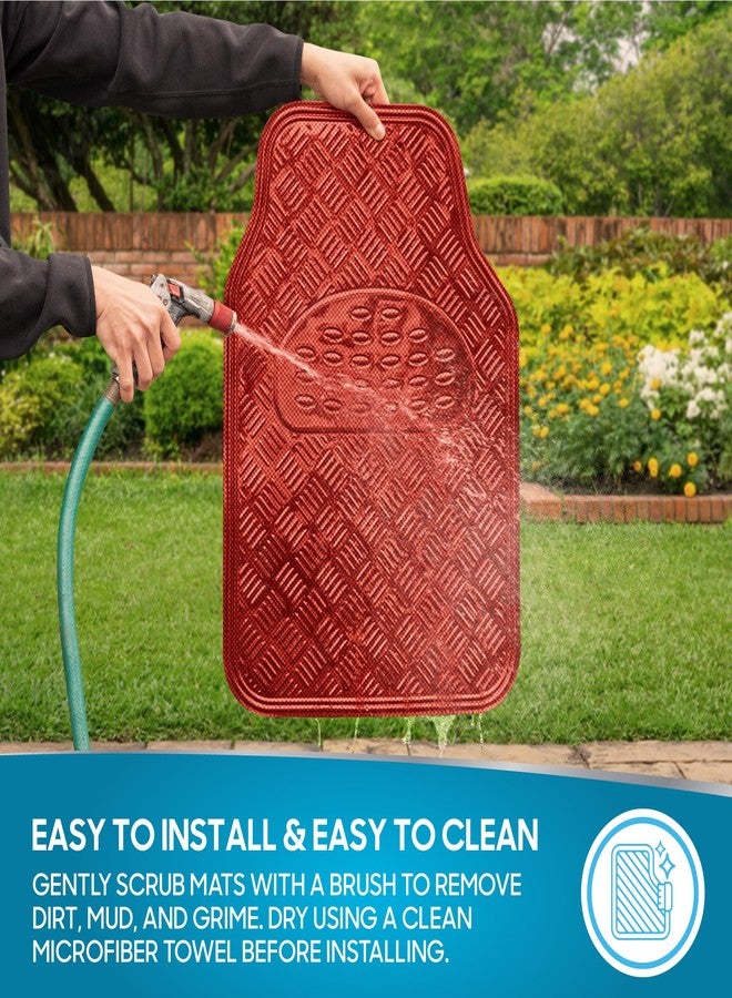 BDK MT-643-RD Metallic Bling Design Car Floor Mats - 3-Piece Set of Heavy Duty All Weather with Rubber Backing Fits Car Truck Van SUV (Red) - Image 5