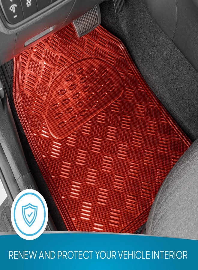 BDK MT-643-RD Metallic Bling Design Car Floor Mats - 3-Piece Set of Heavy Duty All Weather with Rubber Backing Fits Car Truck Van SUV (Red) - Image 2