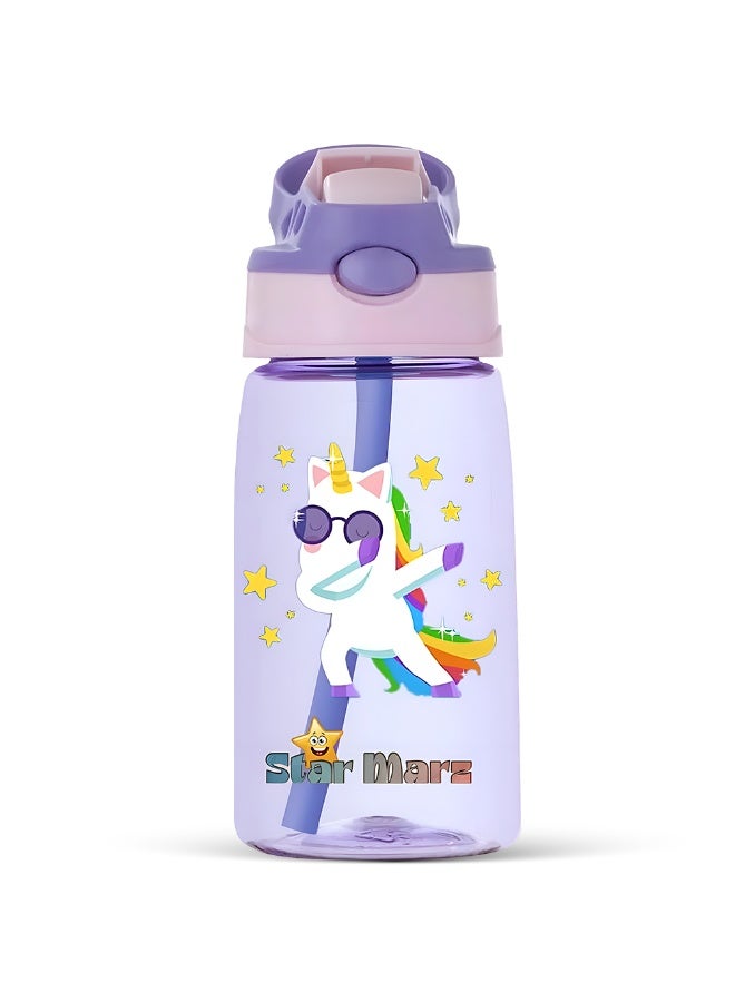 Starmarz Kids Sipper Water Bottle – Anti-Leak Cartoon Design for Girls – 480 ML – Purple - Image 1